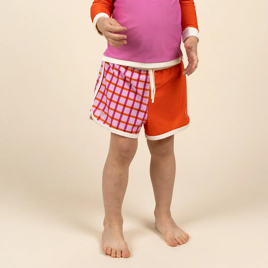 short de bain anti-uv enfant tartan