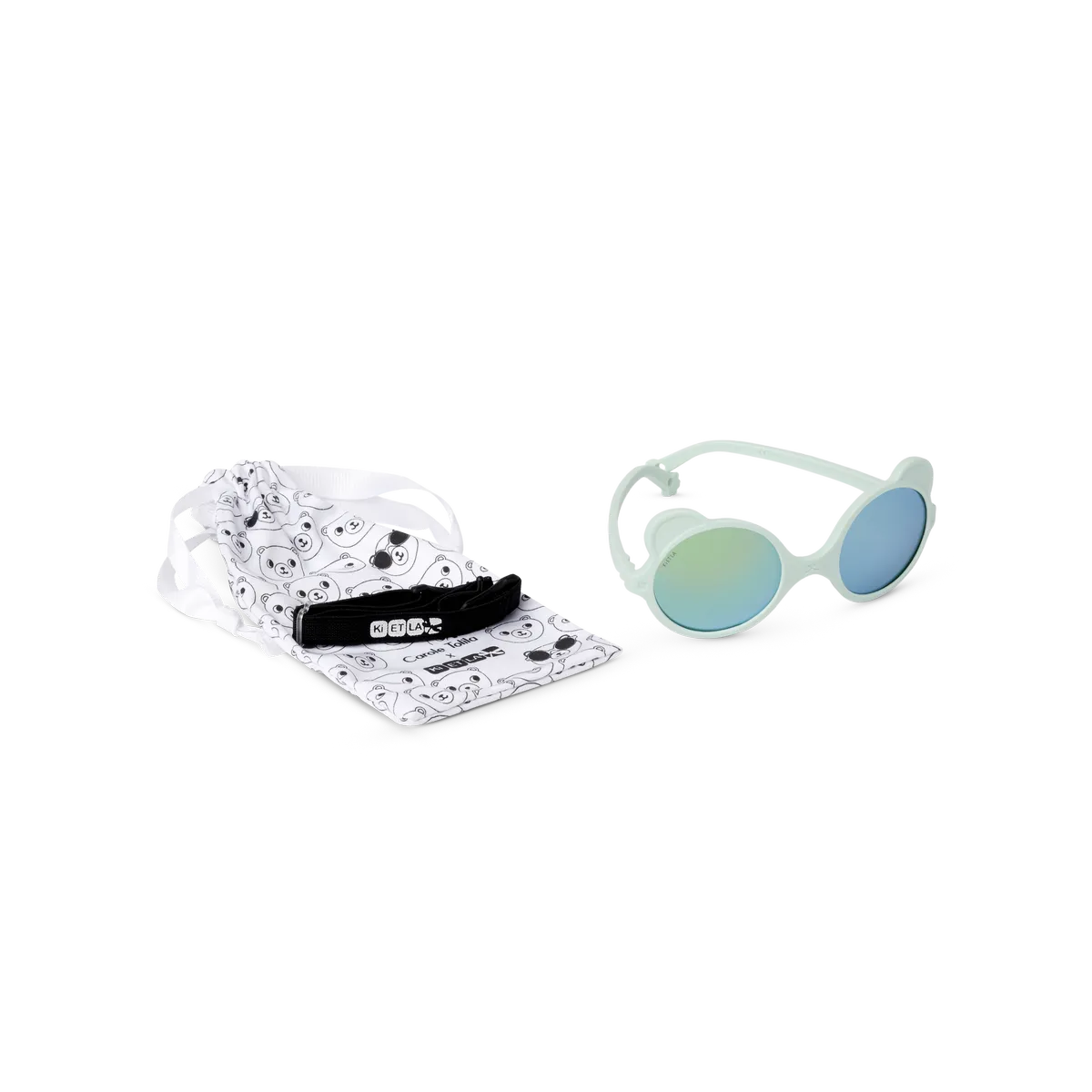 packshot lunettes de soleil bébé enfant ourson vert amande