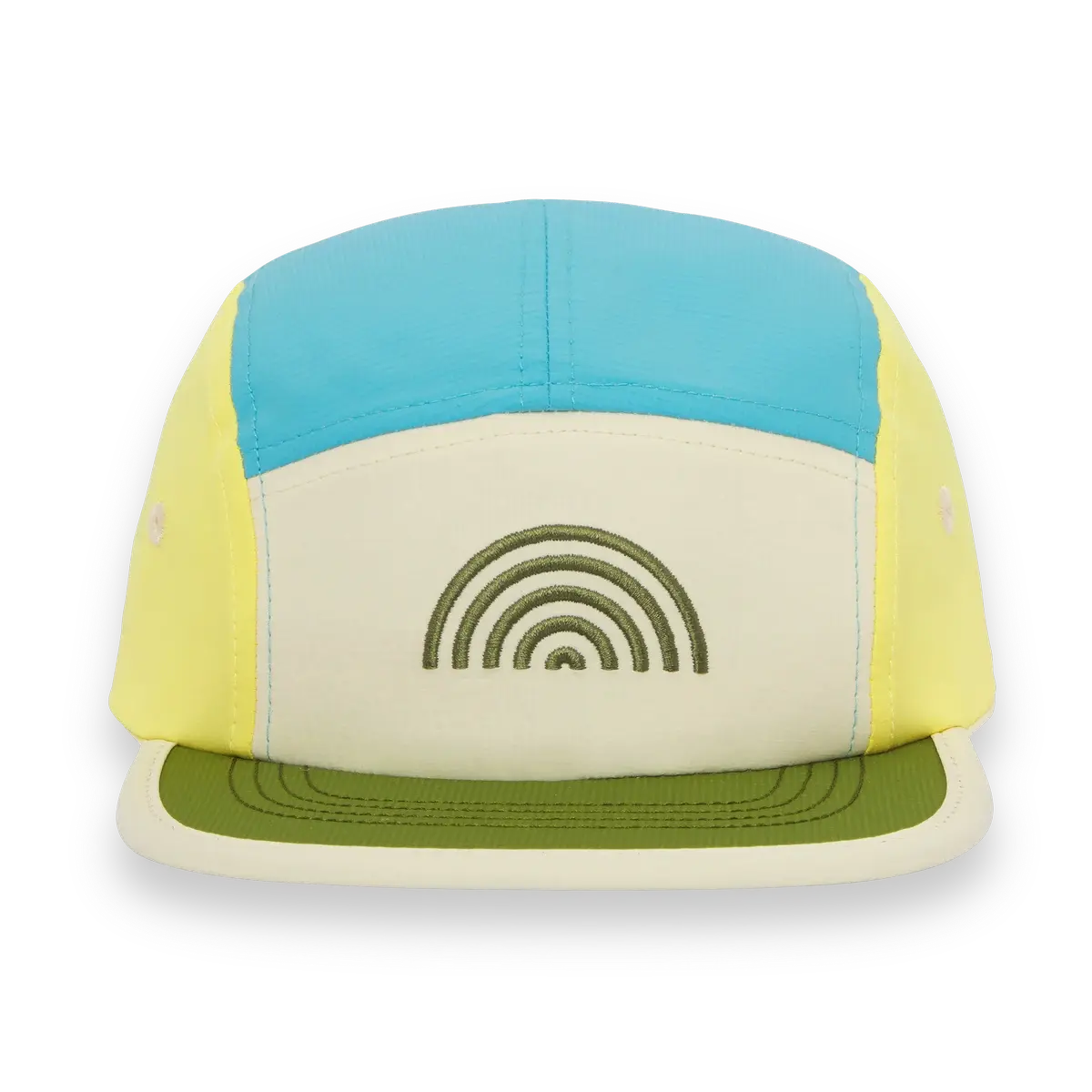packshot casquette enfant 5panel bleu arc en ciel