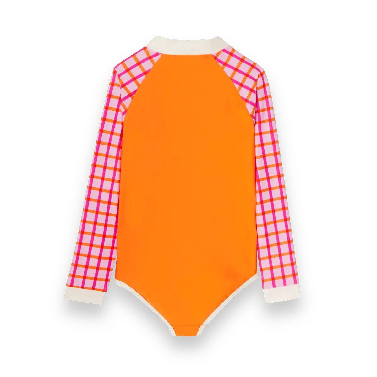 packshot maillot une piece fille rose tartan