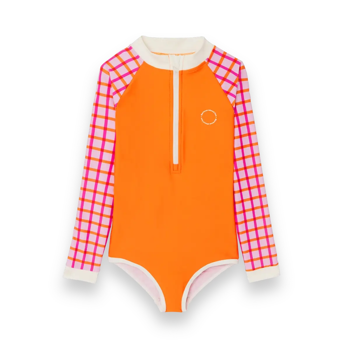 packshot maillot une piece fille rose tartan