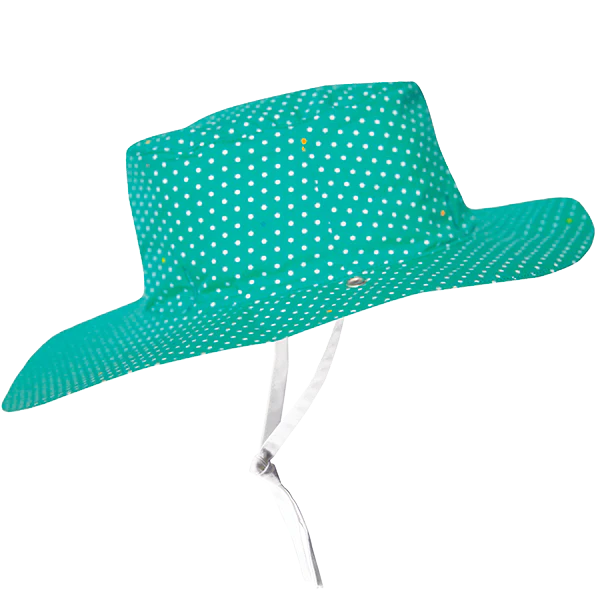 chapeau antiuv vert à pois blanc
