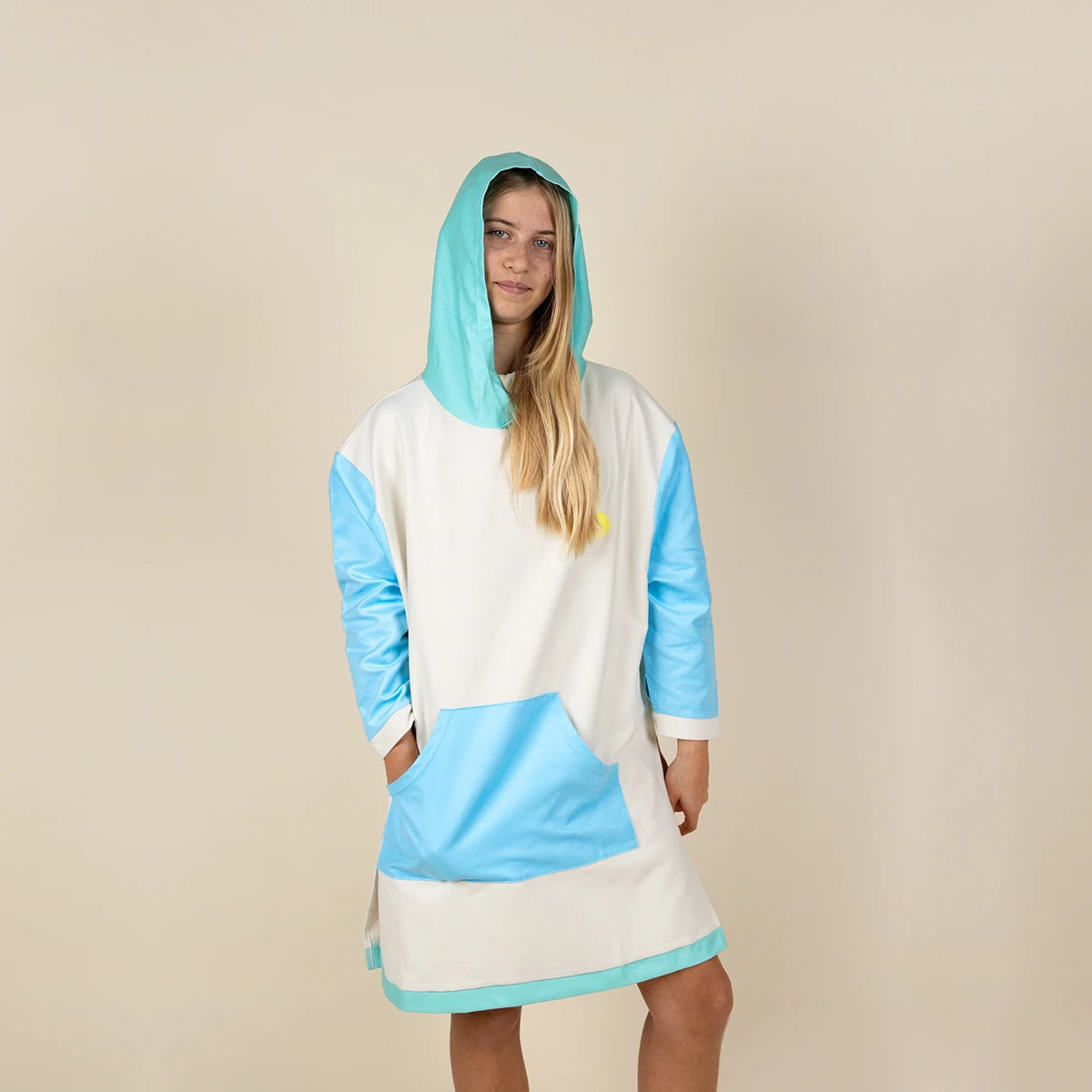 poncho plage enfant bleu