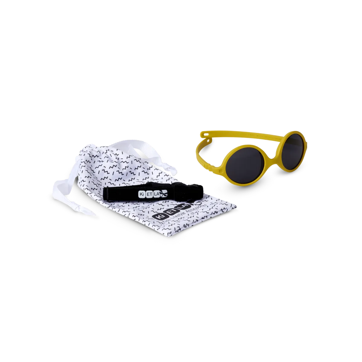 packshot lunettes de soleil bébé diabola jaune moutarde
