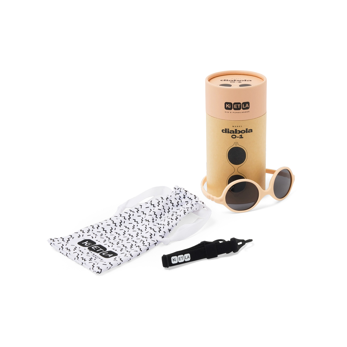 packshot lunettes de soleil bébé diabola abricot