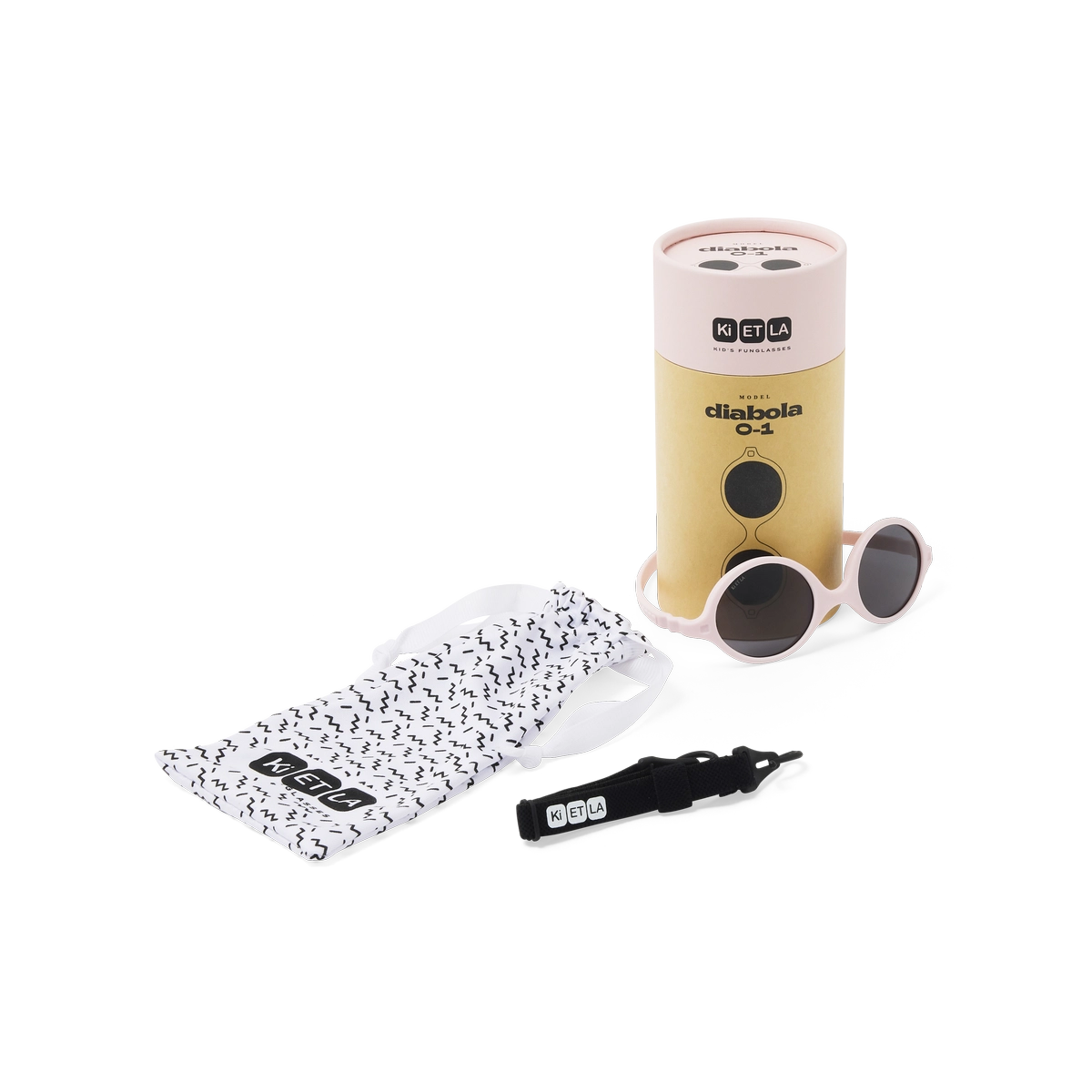 packshot lunettes de soleil bébé diabola rose pale