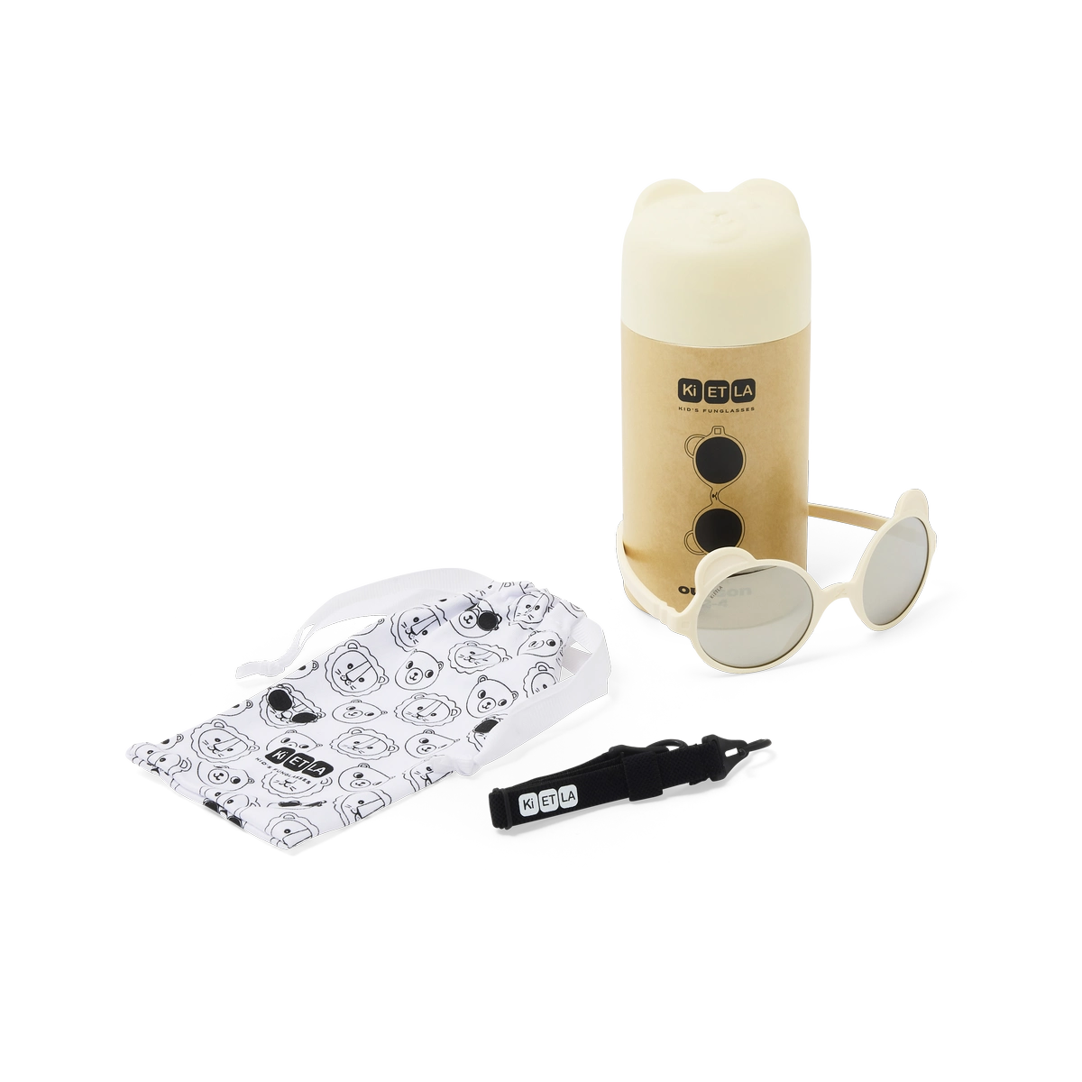 packshot lunettes de soleil bébé enfant ourson  creme
