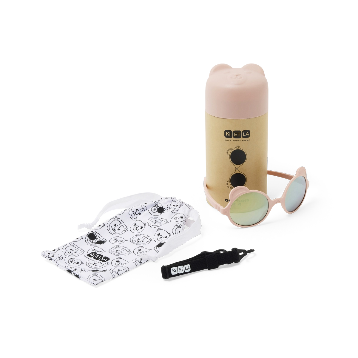 packshot lunettes de soleil bébé enfant ourson rose pêche